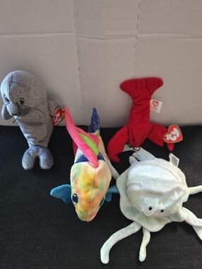 Ty Plush Sea Creature Bundle - Multicolor, Red, Gray, Light Blue